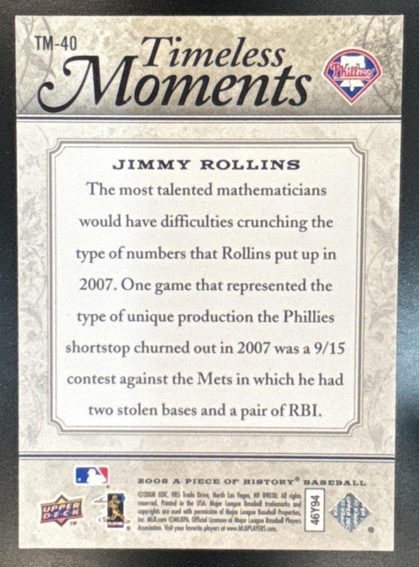 2008 Upper Deck A Piece of History Jimmy Rollins Timeless Moments /699