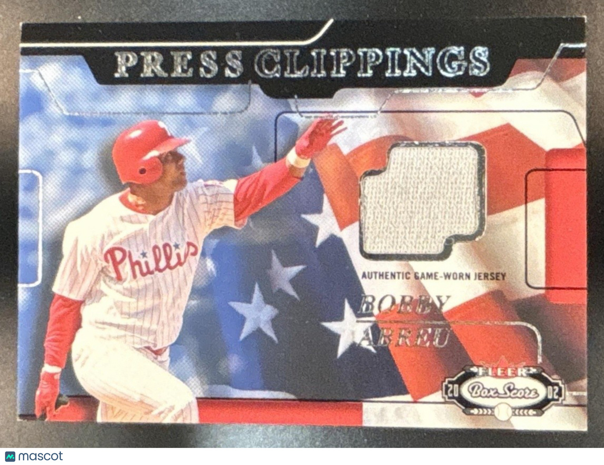 2002 Fleer Box Score Bobby Abreu Press Clippings Game Used MEM Phillies