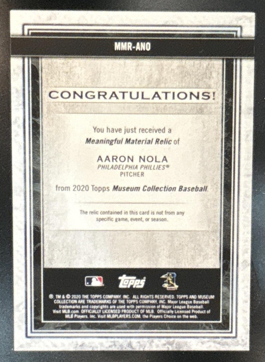 2021 Topps Museum Collection Aaron Nola Meaningful Materials /50 MEM Phillies