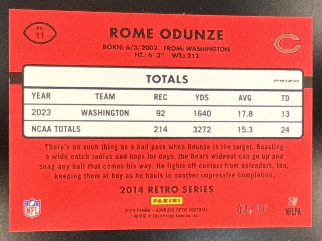 2024 Donruss Optic Rome Odunze 2014 Retro Series Gold 4/10 #11 Chicago Bears