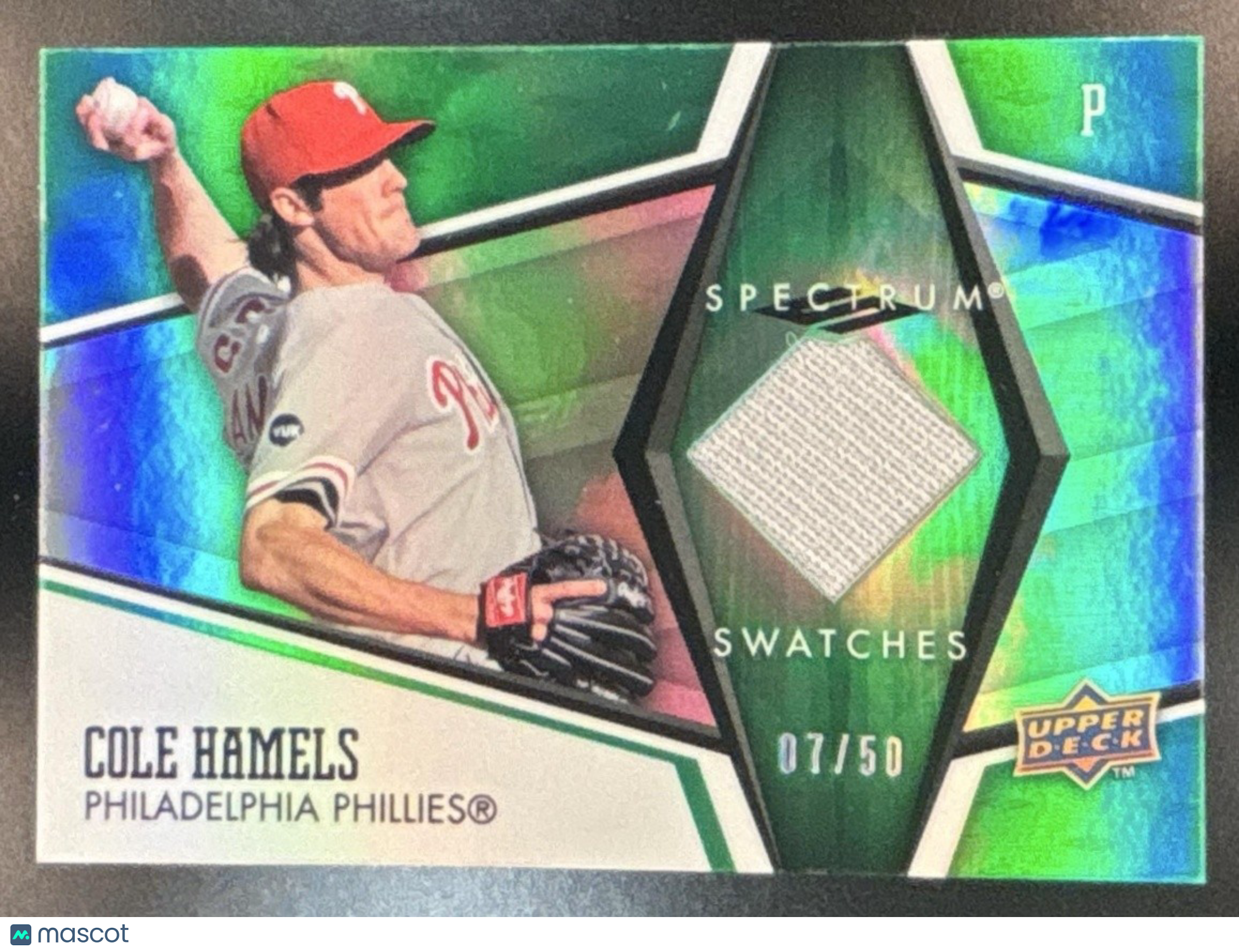 2008 Upper Deck Spectrum Cole Hamels Swatches Green /50 Philadelphia Phillies