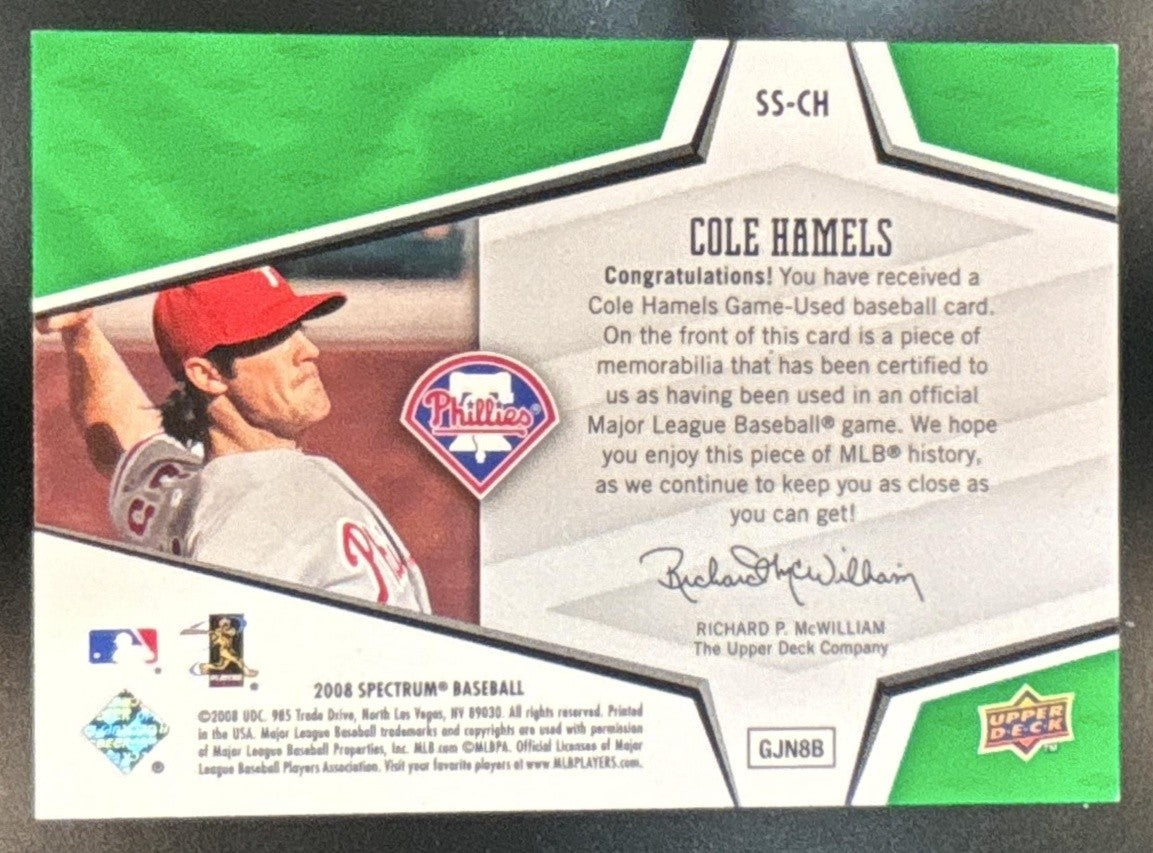 2008 Upper Deck Spectrum Cole Hamels Swatches Green /50 Philadelphia Phillies