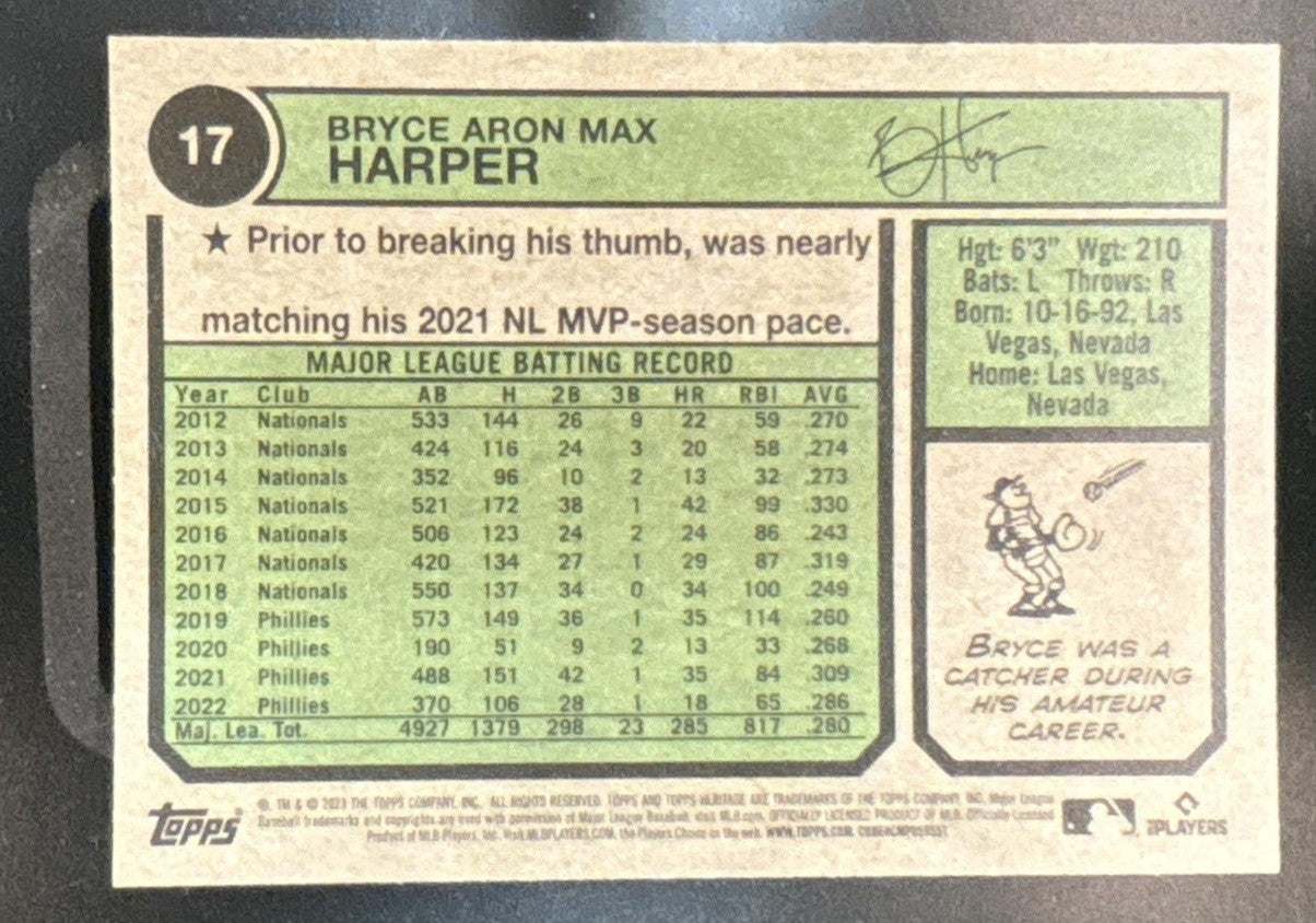 2023 Topps Heritage Bryce Harper Chrome Purple Refractor #17 Phillies
