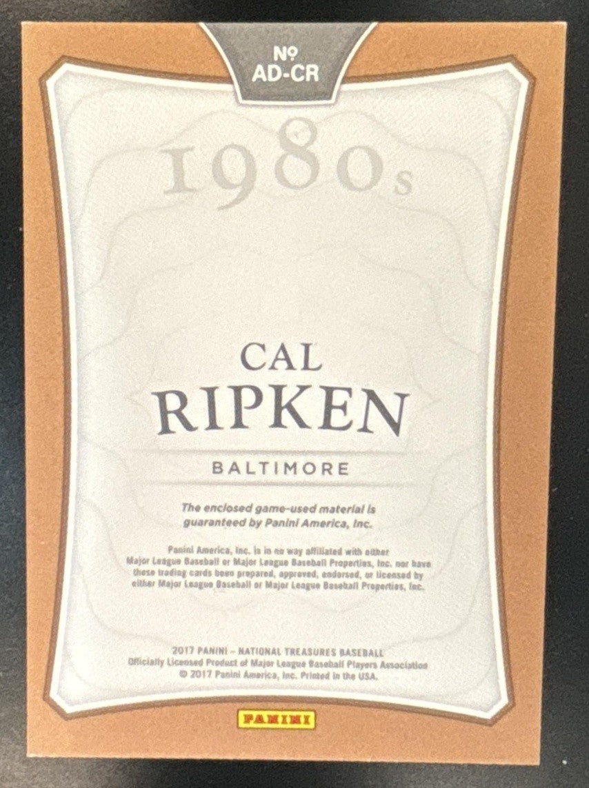 2017 Panini National Treasures Cal Ripken All Decade Patch Gold /25 MEM Orioles