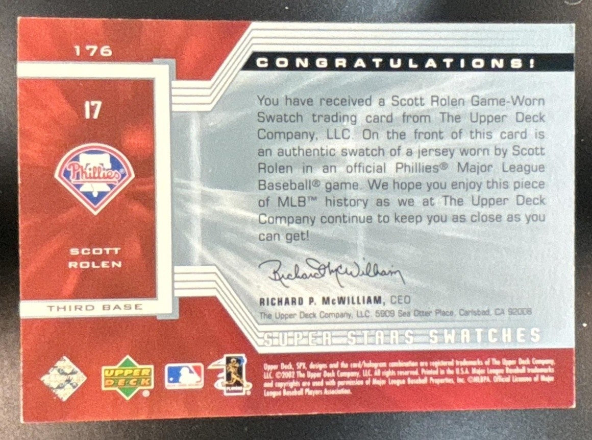 2002 SPx Scott Rolen /800 #176 MEM Philadelphia Phillies