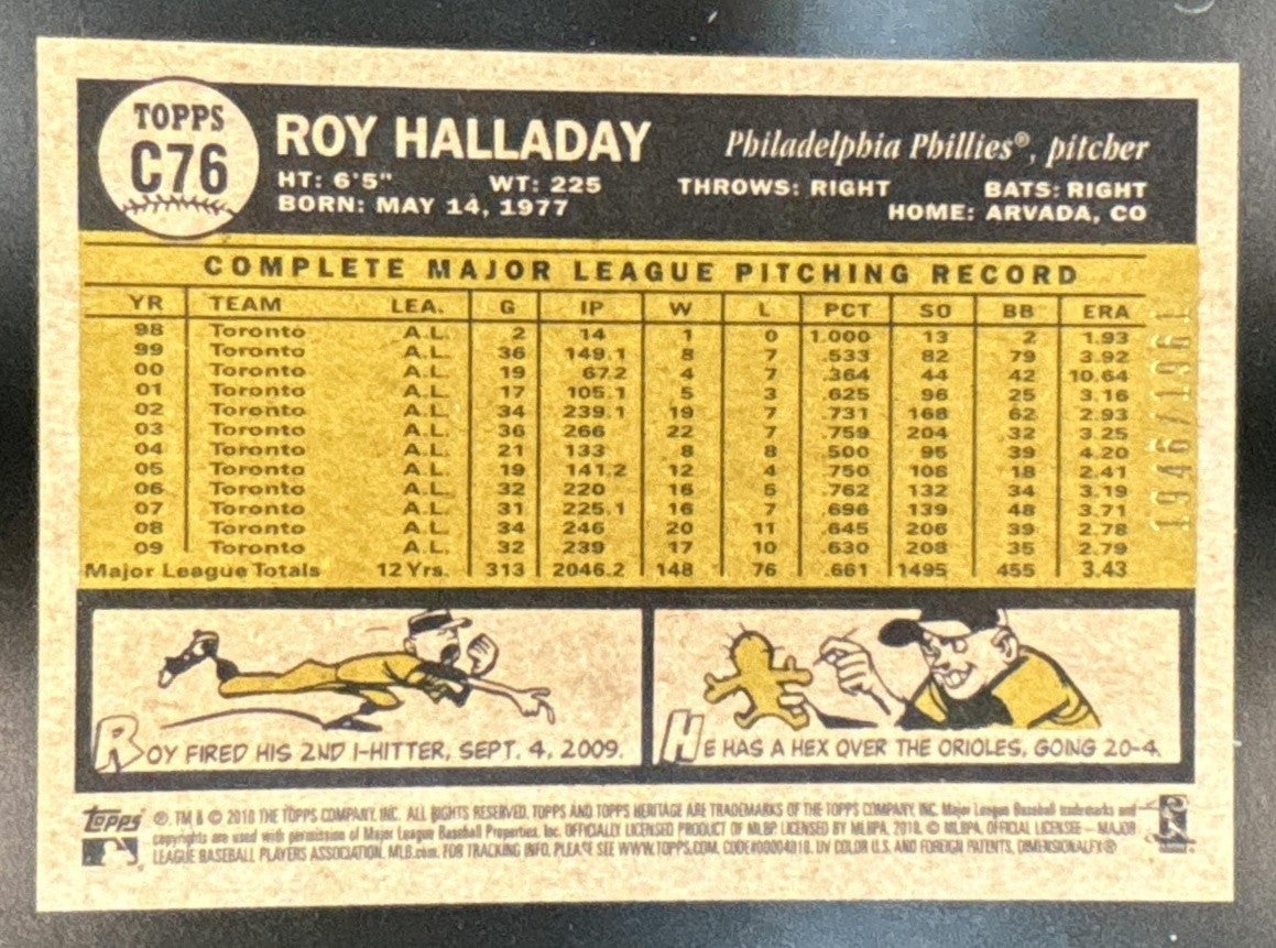 2010 Topps Heritage Roy Halladay Chrome /1961 #C76 Philadelphia Phillies