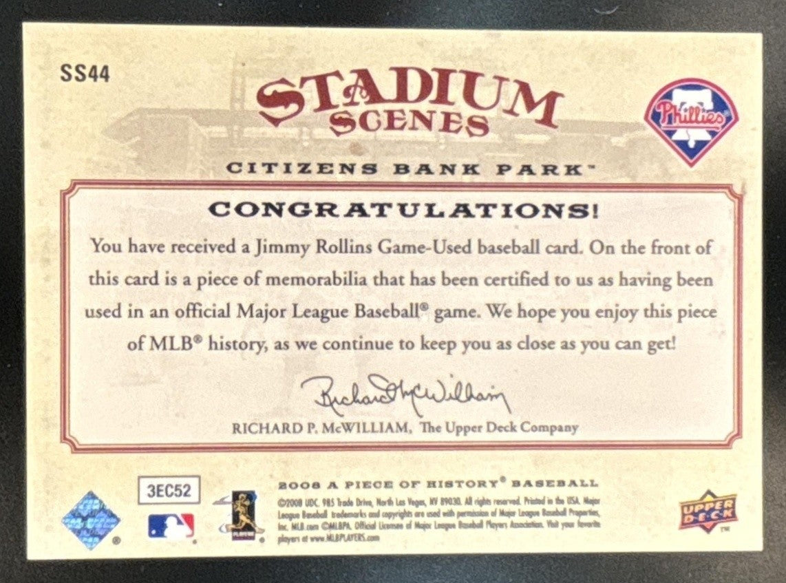 2008 Upper Deck A Piece of History Jimmy Rollins Stadium Scenes Jersey Red