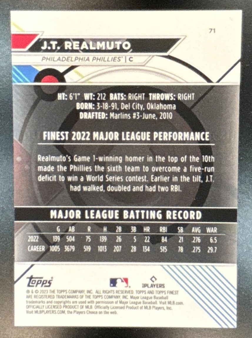 2023 Topps Finest J.T. Realmuto Rose Gold /75 #71 Philadelphia Phillies