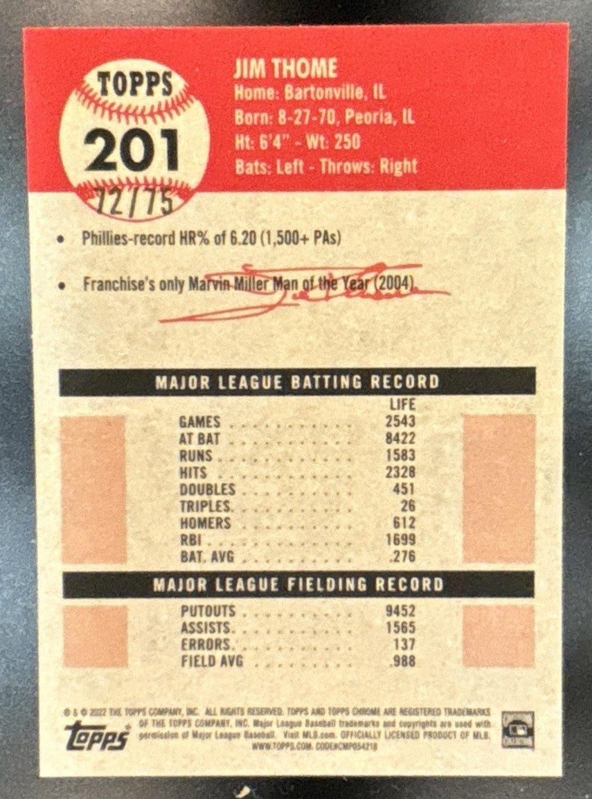 2022 Topps Chrome Platinum Anniversary Jim Thome Rose Gold Mini Diamond /75 #201