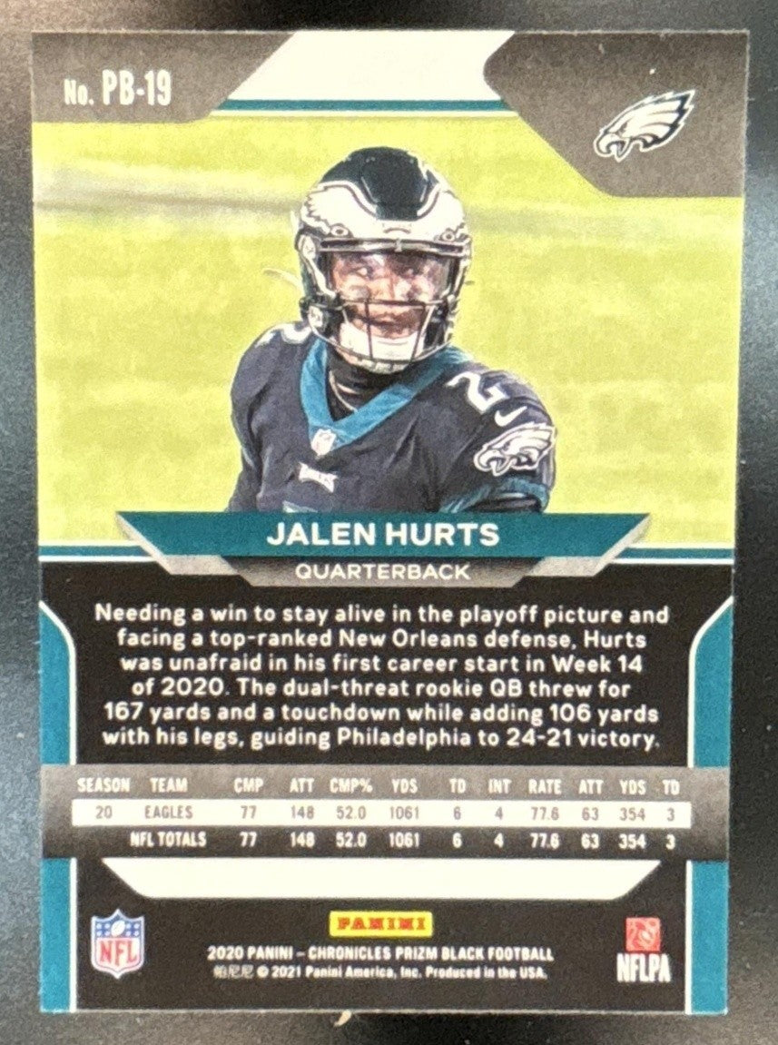 2020 Panini Chronicles Jalen Hurts Prizm Black #PB-19 RC Eagles