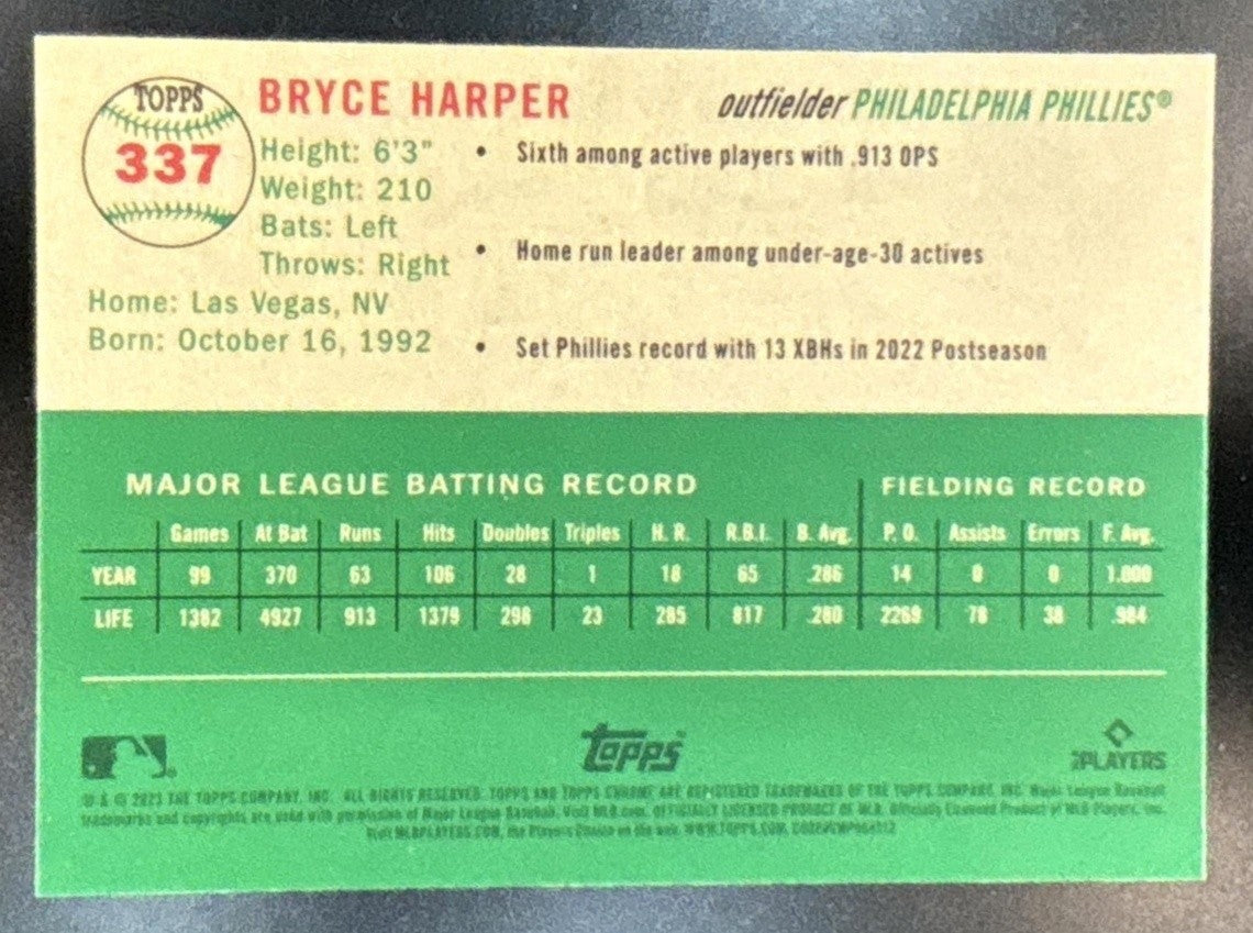 2023 Topps Chrome Platinum Anniversary Bryce Harper Blue Prism #337 Phillies