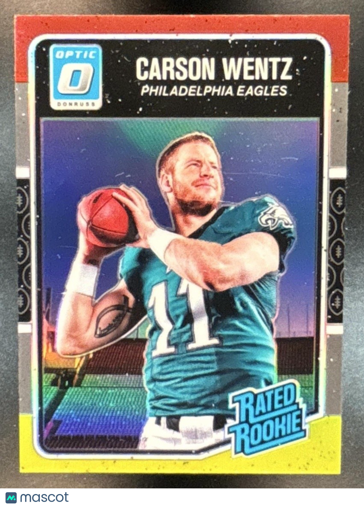 2016 Donruss Optic Carson Wentz Red and Yellow #156 RC Philadelphia Eagles