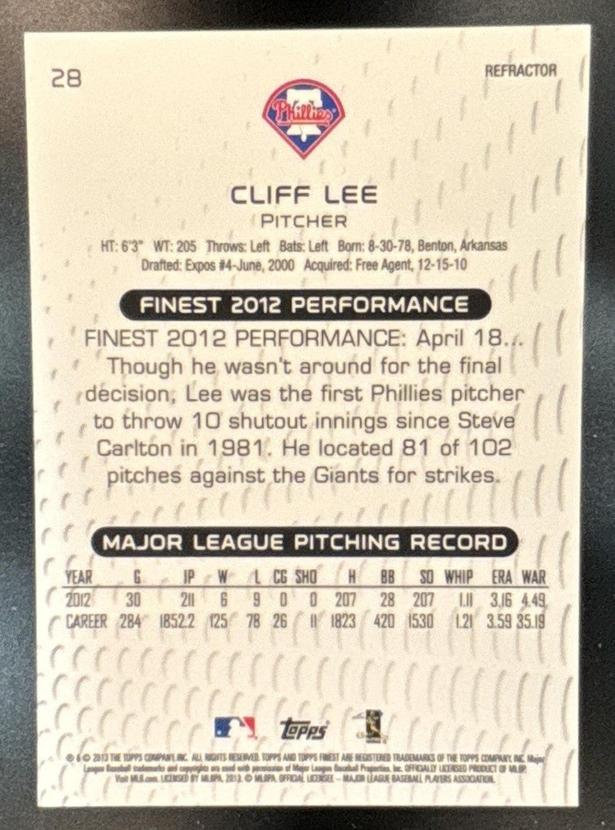 2013 Topps Finest Cliff Lee Gold Refractor /50 #28 Philadelphia Phillies