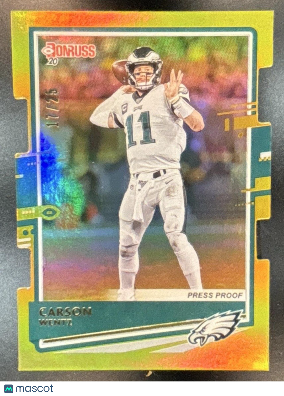 2020 Panini Donruss Carson Wentz Press Proof Die Cut Gold /75 #205b Eagles