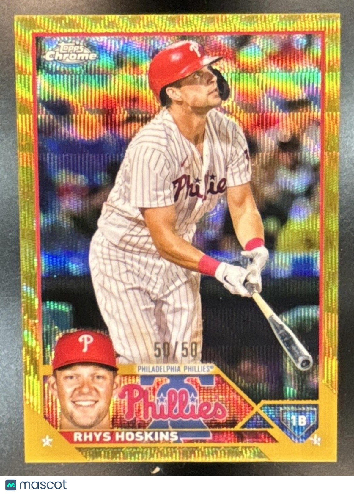 2023 Topps Chrome Rhys Hoskins Gold Wave Refractor 50/50 Philadelphia Phillies