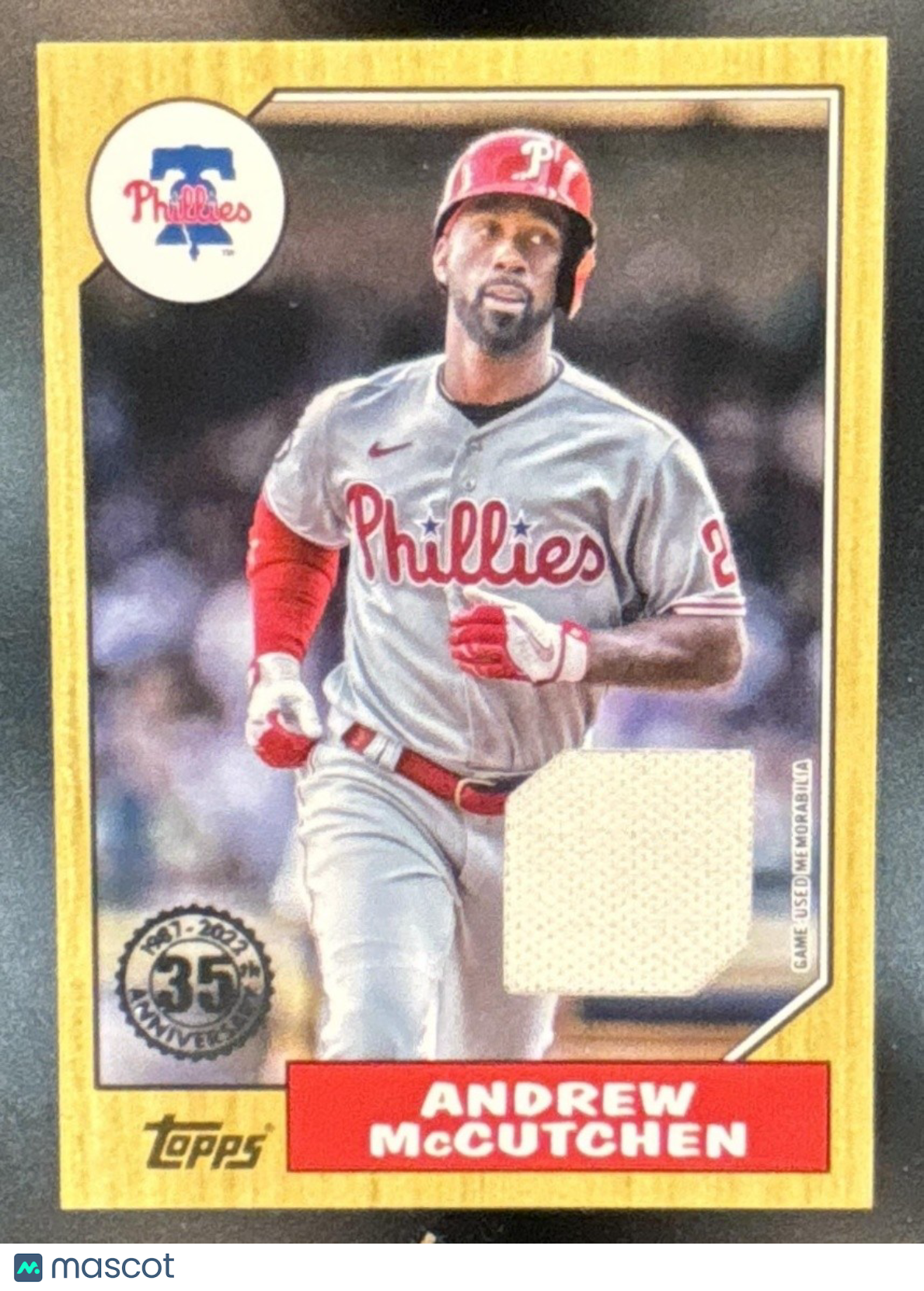 2022 Topps Andrew McCutchen 1987 Baseball 35th Anniversary Relics MEM Phillies