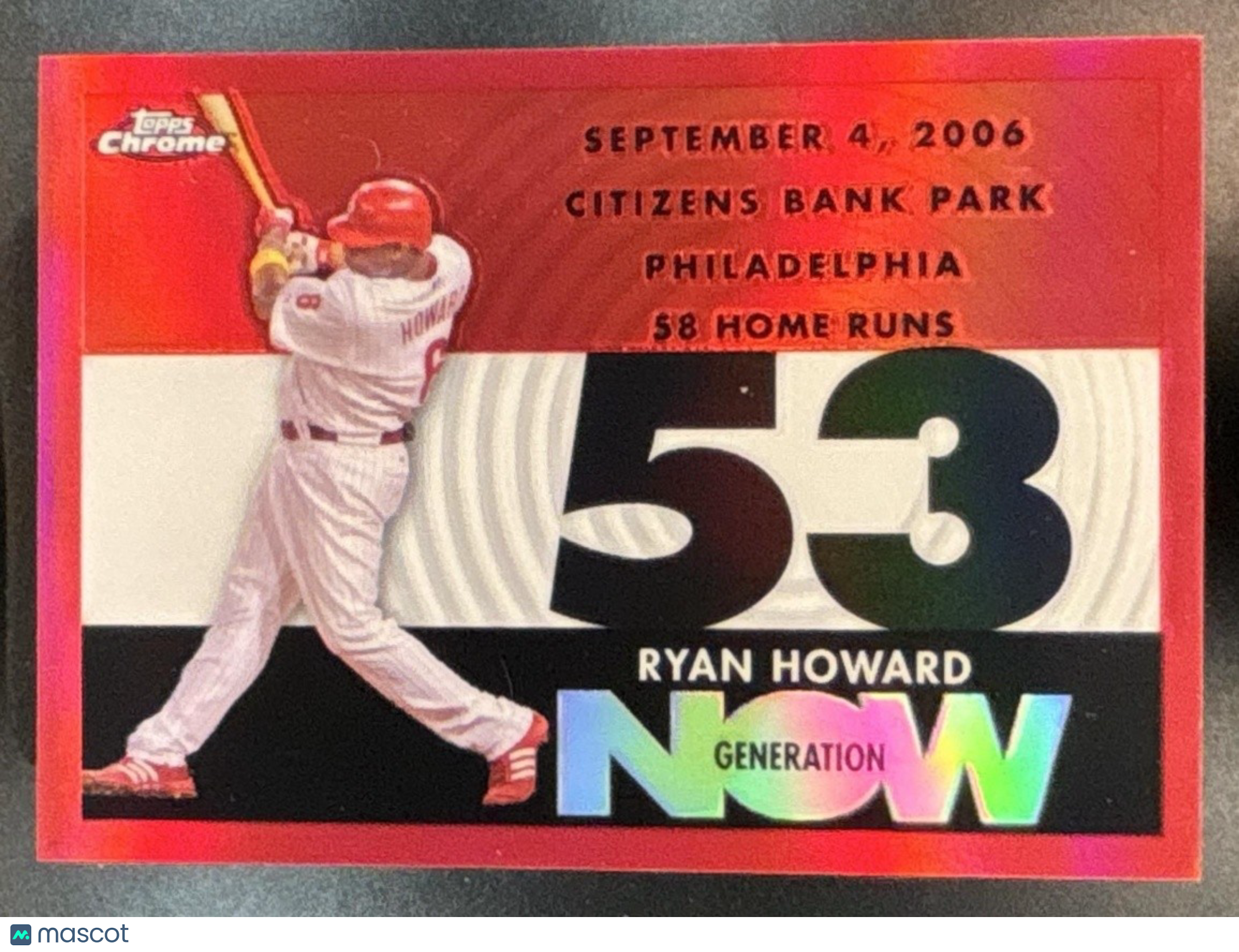 2007 Topps Chrome Ryan Howard Generation Now Red Refractor /99 #GN203 Phillies