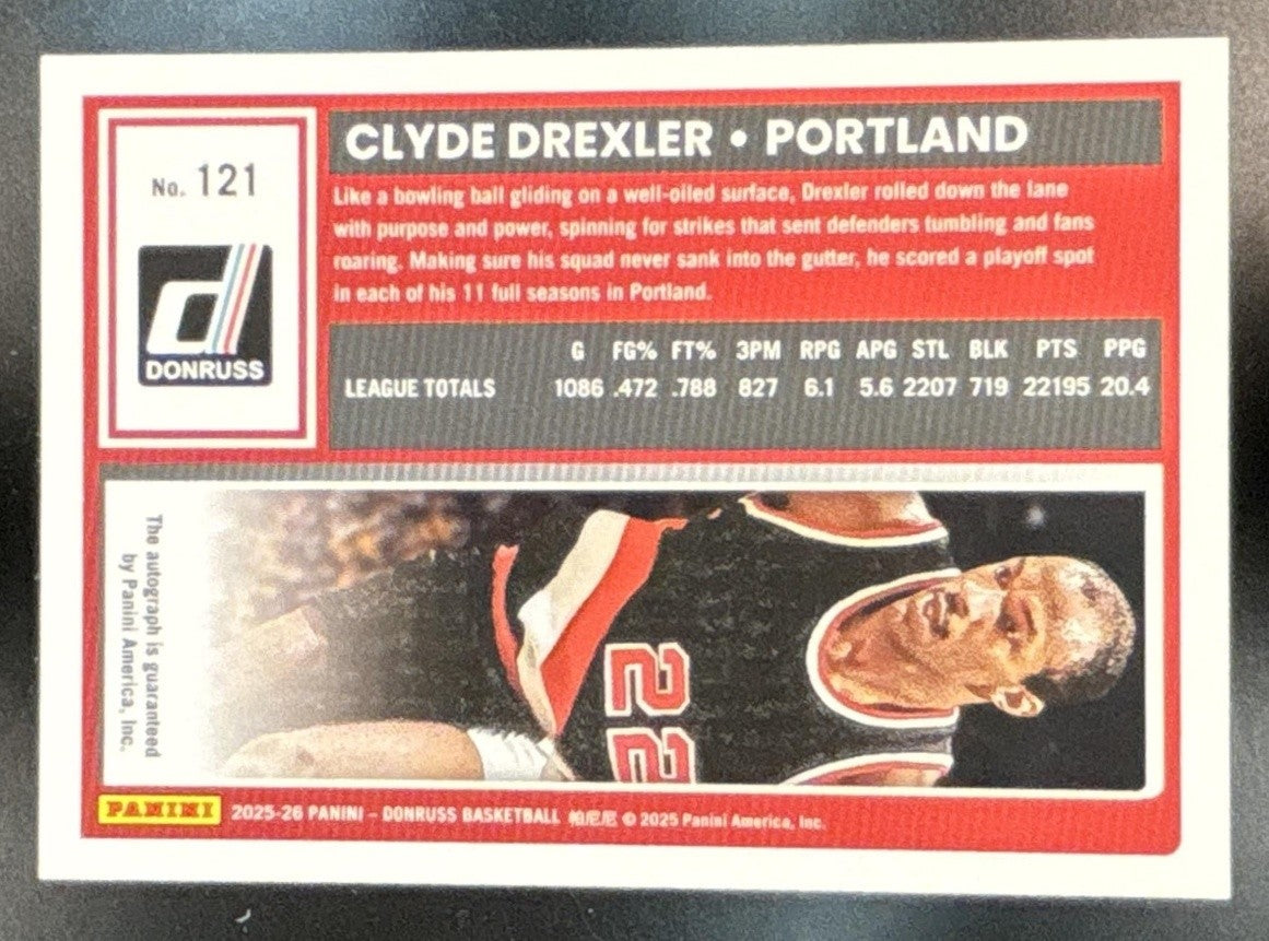 2025-26 Panini Donruss Clyde Drexler Auto Blue 1/25 #121 Portland Trail Blazers