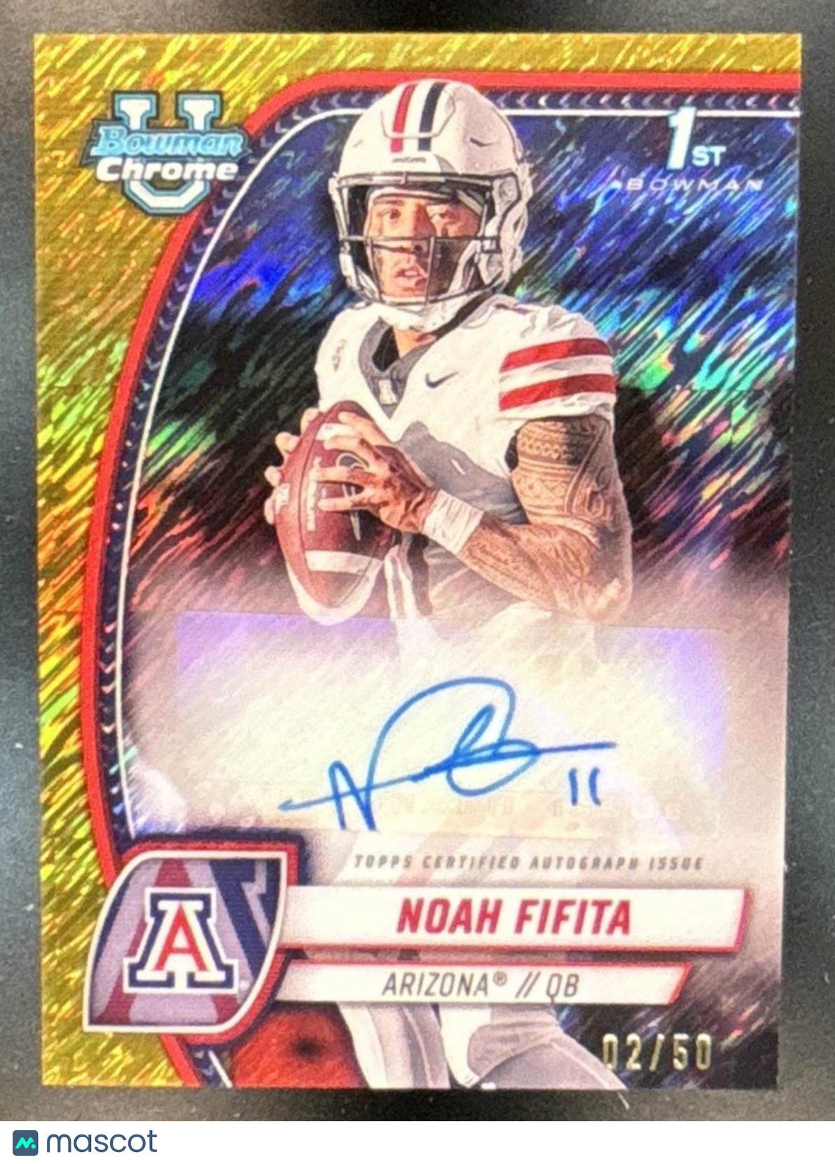 2024 Bowman Chrome University Noah Fifita Prospect Auto Gold Shimmer /50 Wildcat