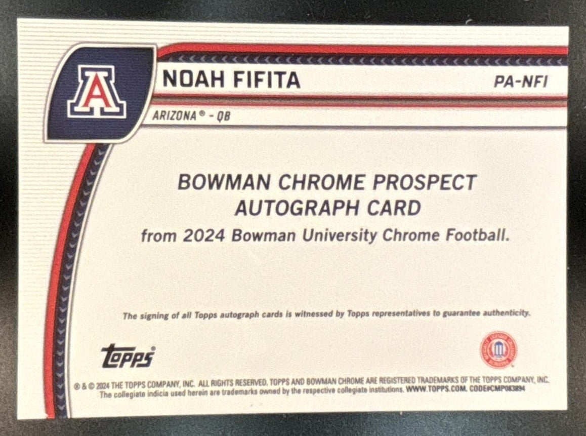 2024 Bowman Chrome University Noah Fifita Prospect Auto Gold Shimmer /50 Wildcat