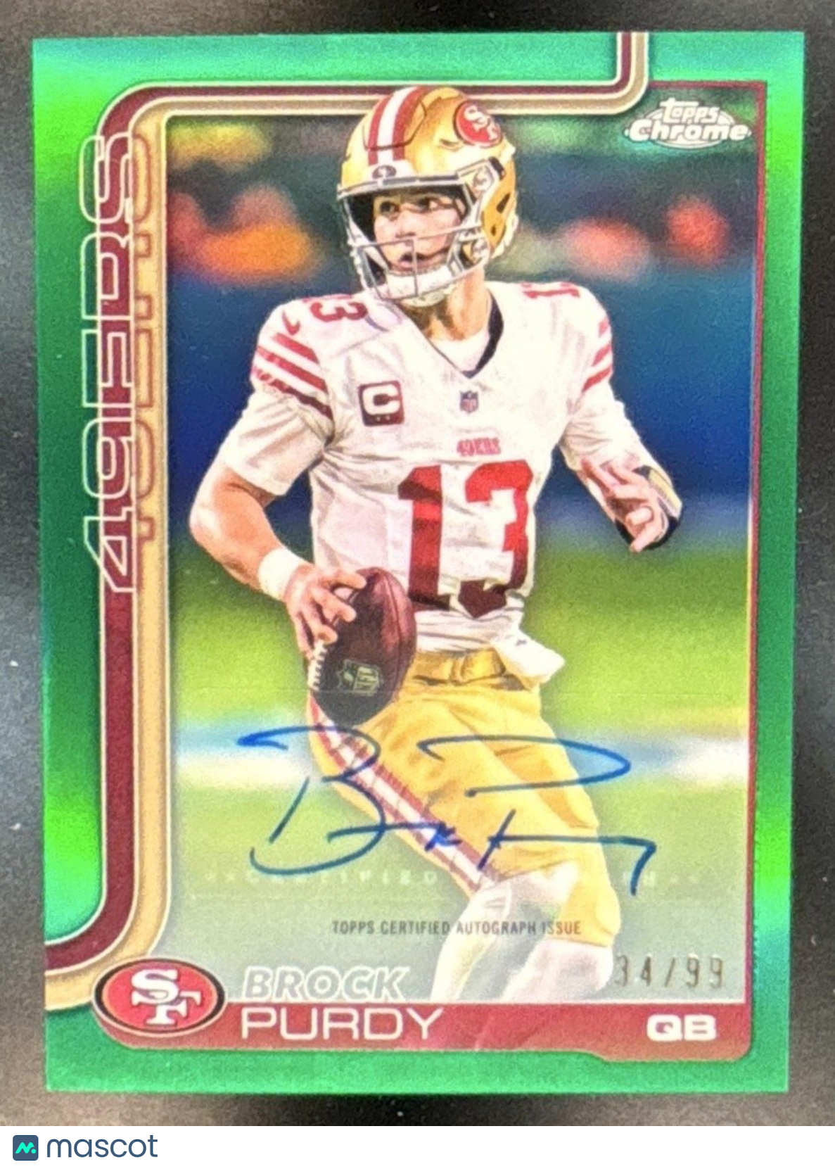 2025 Topps Chrome Brock Purdy Auto Green /99 #BA-BP San Francisco 49ers