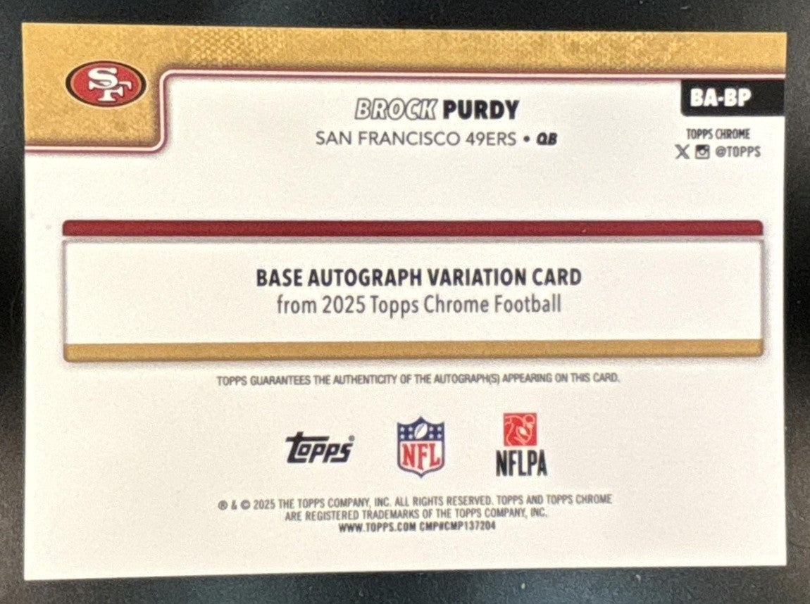 2025 Topps Chrome Brock Purdy Auto Green /99 #BA-BP San Francisco 49ers