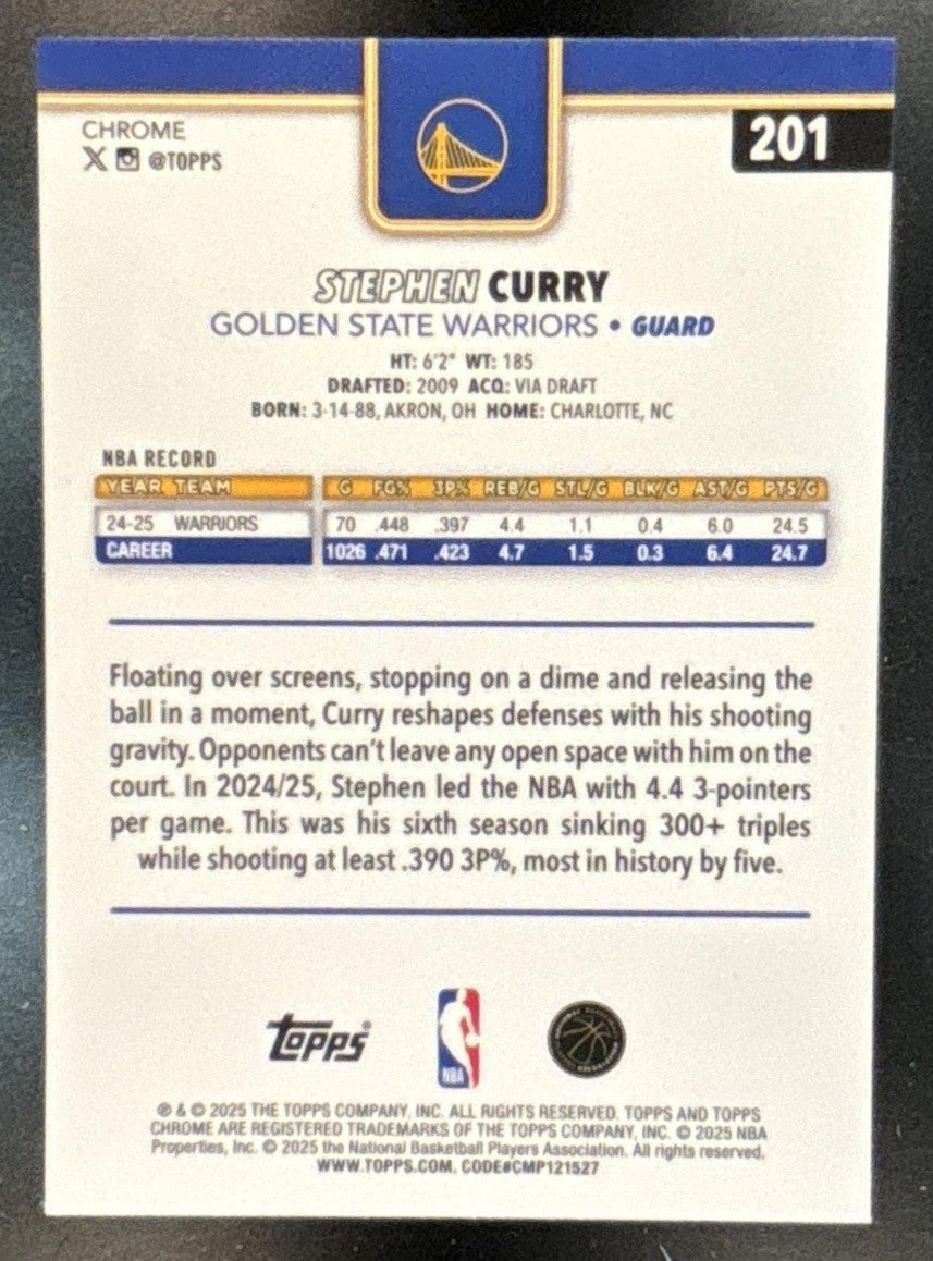 2025-26 Topps Chrome Stephen Curry X-Fractor #201 Golden State Warriors