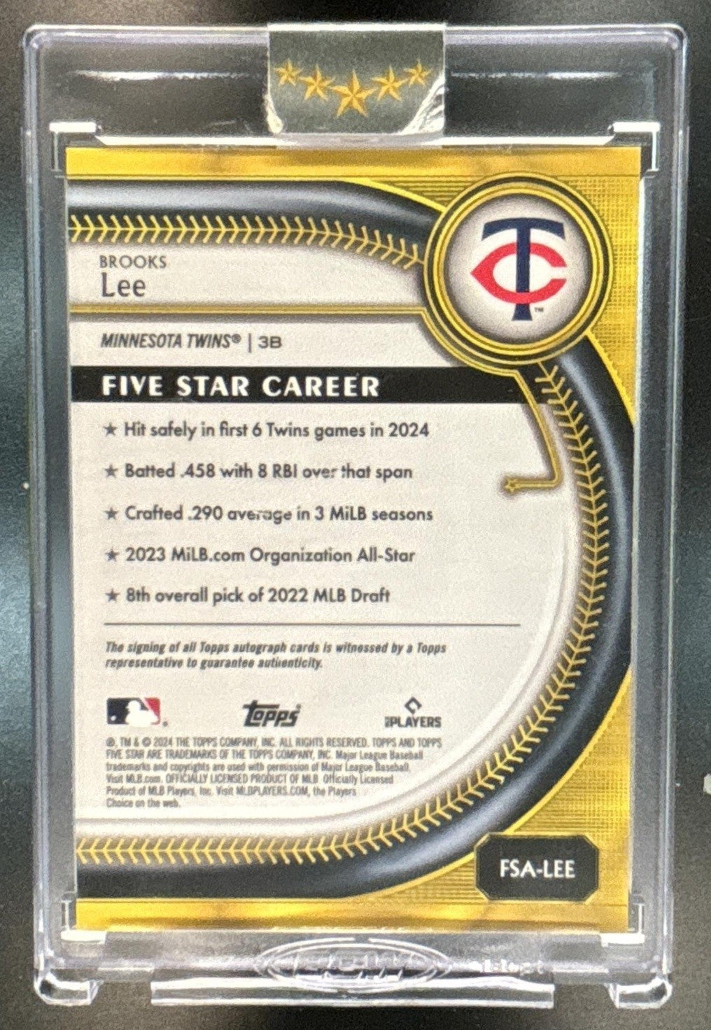 2024 Five Star Brooks Lee Blue Auto Rookie 19/25 #FSA-LEE Minnesota Twins