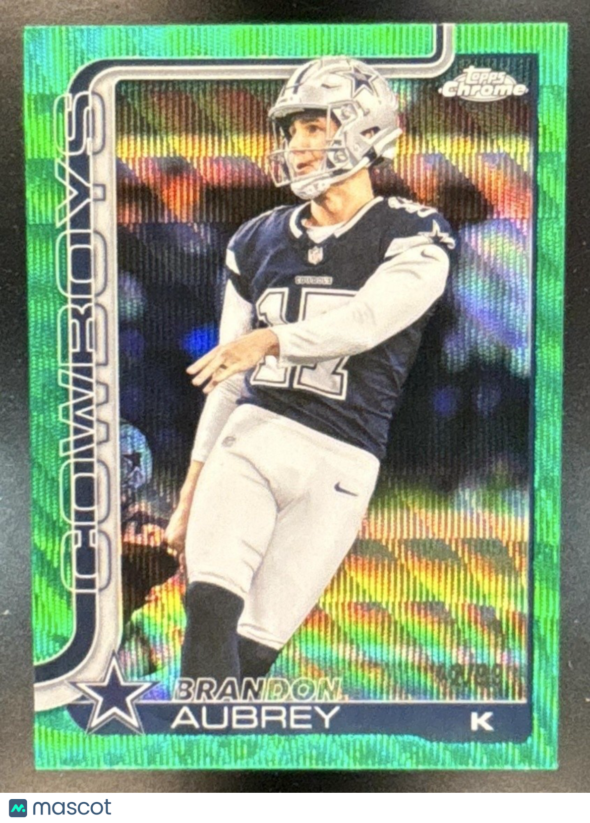 2025 Topps Chrome Brandon Aubrey Green Wave Refractor /99 #81 Dallas Cowboys