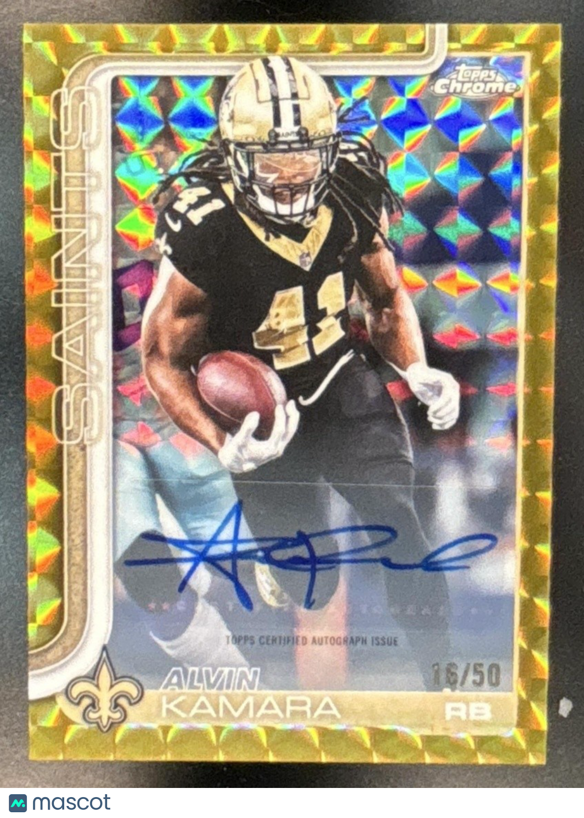 2025 Topps Chrome Alvin Kamara Auto Gold Geometric /50 #BA-AK New Orleans Saints