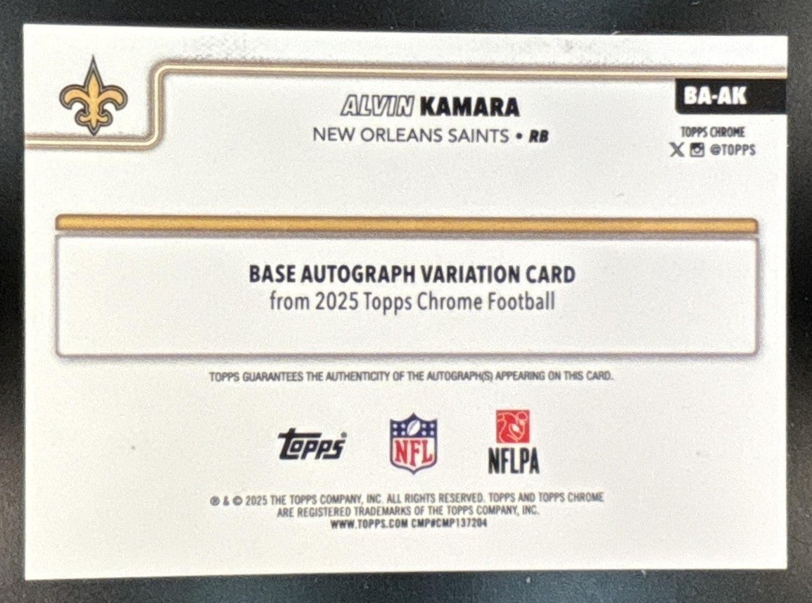 2025 Topps Chrome Alvin Kamara Auto Gold Geometric /50 #BA-AK New Orleans Saints