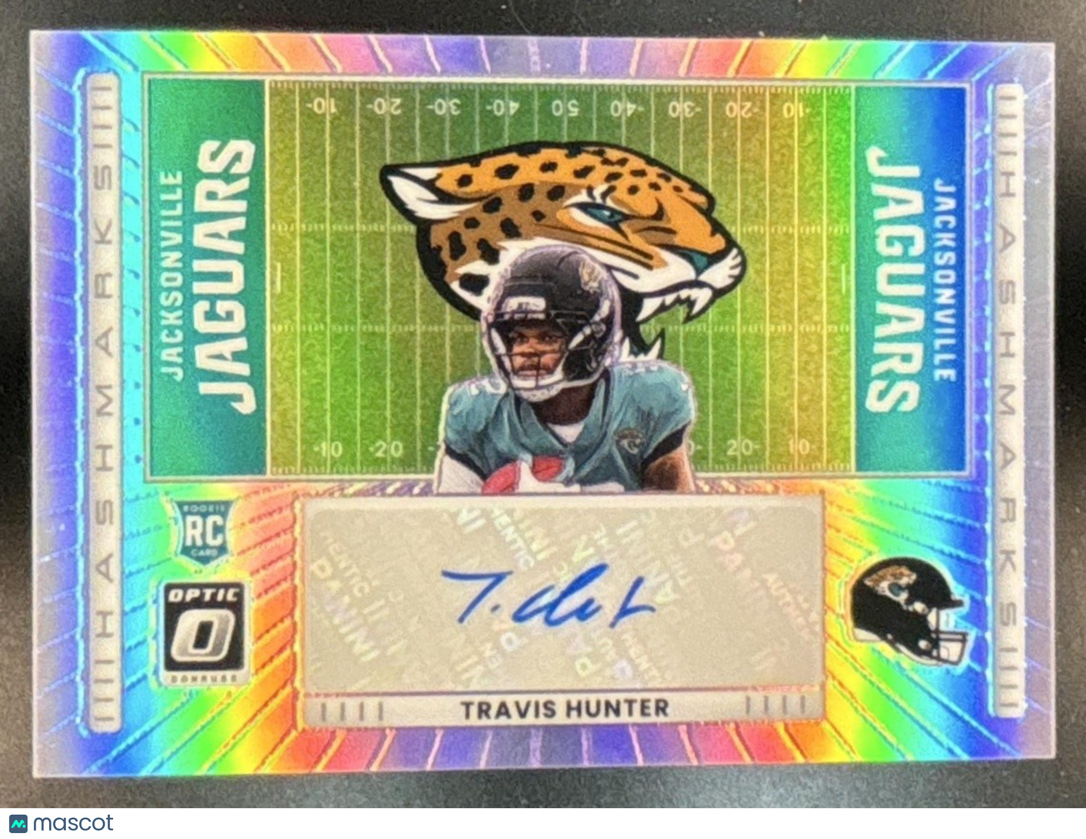 2025 Donruss Optic Travis Hunter Hash Mark Auto Holo Prizm RC Jaguars