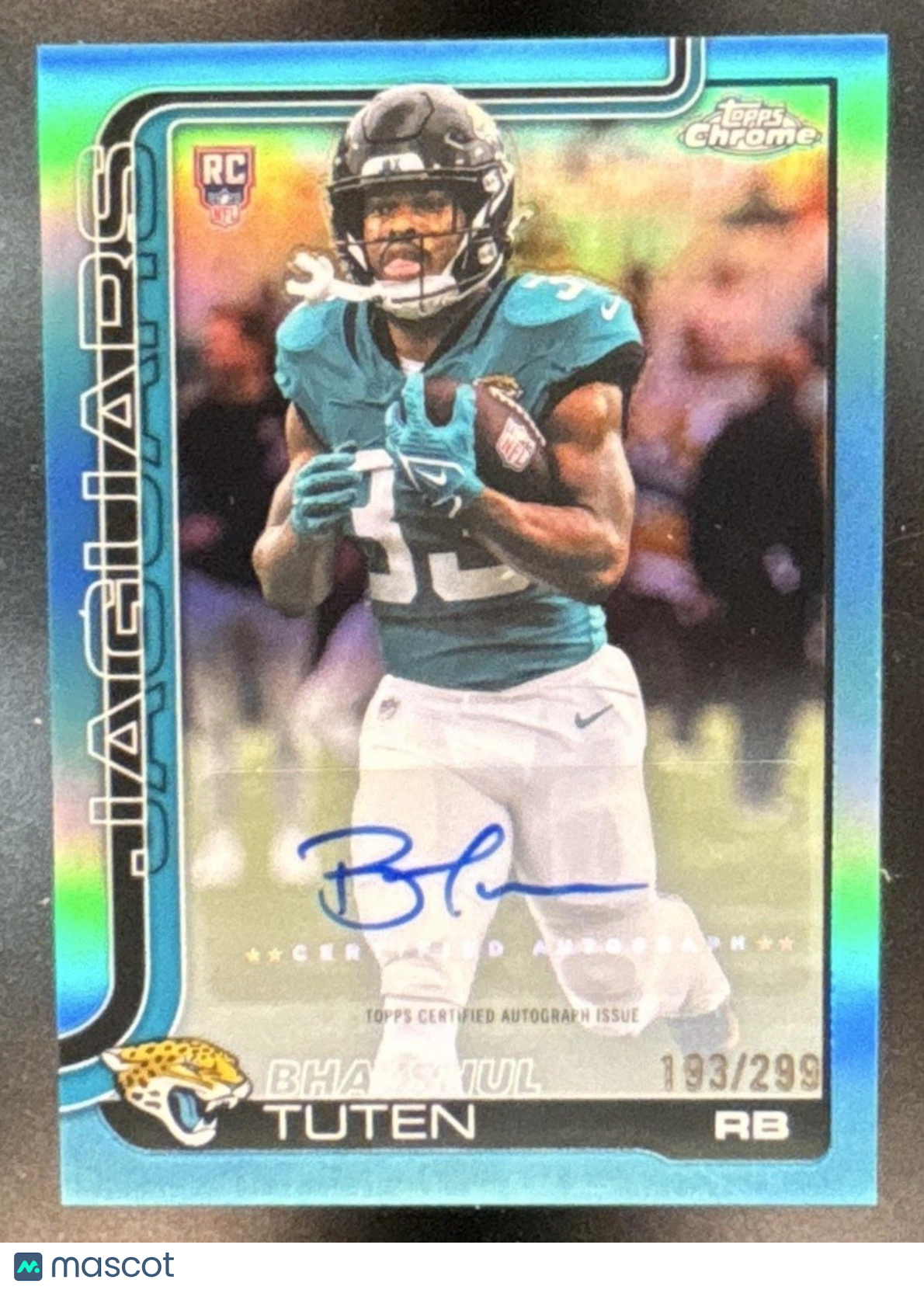 2025 Topps Chrome Bhayshul Tuten Auto Teal Refractor /299 RC Jaguars
