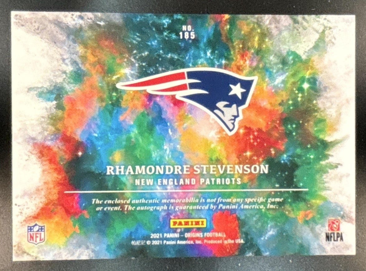2021 Panini Origins Rhamondre Stevenson Gold Patch Auto /10 #185 MEM RC Patriots
