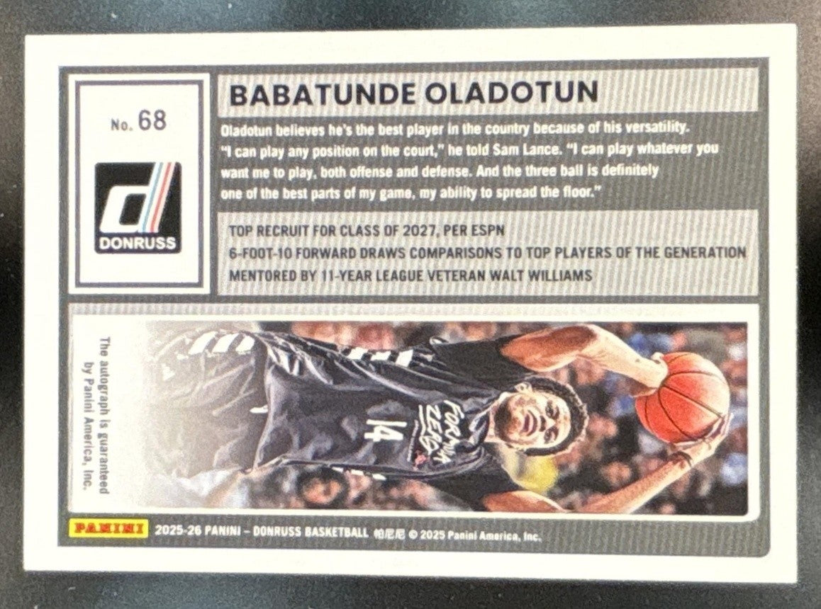 2025-26 Panini Donruss Babatunde Oladotun Auto /99 #68 RC