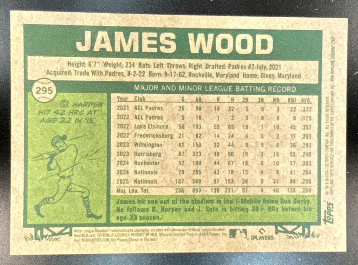 2026 Topps Heritage James Wood Chrome Gold /50 #295 Washington Nationals