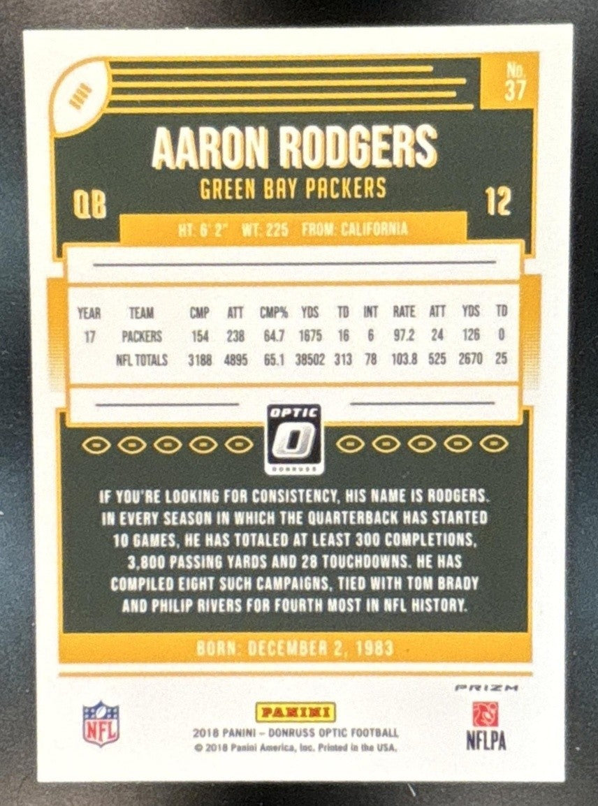 2018 Donruss Optic Aaron Rodgers White Sparkle Prizm SSP #37 Green Bay Packers