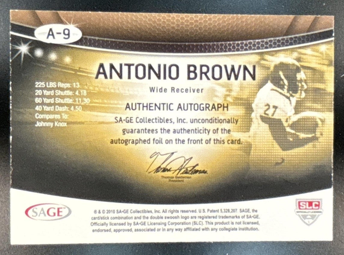 2010 SAGE Antonio Brown Auto Gold /200 #A-9 RC