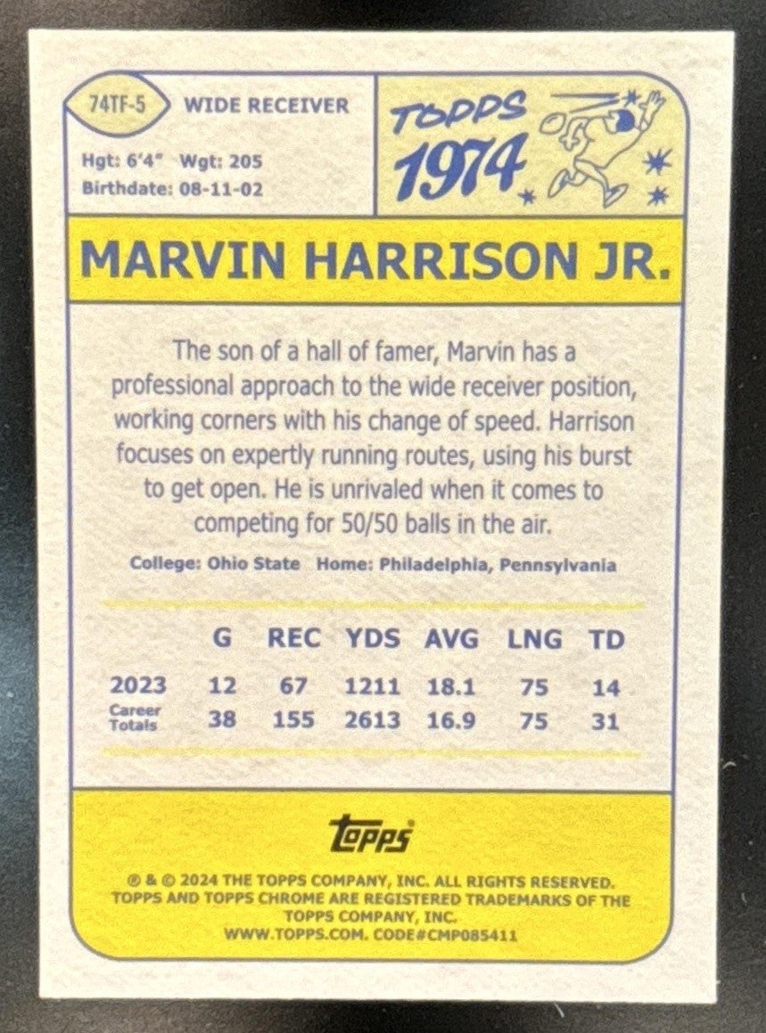 2024 Topps Chrome Marvin Harrison Jr. 1974 Football X-Fractor RC Cardinals