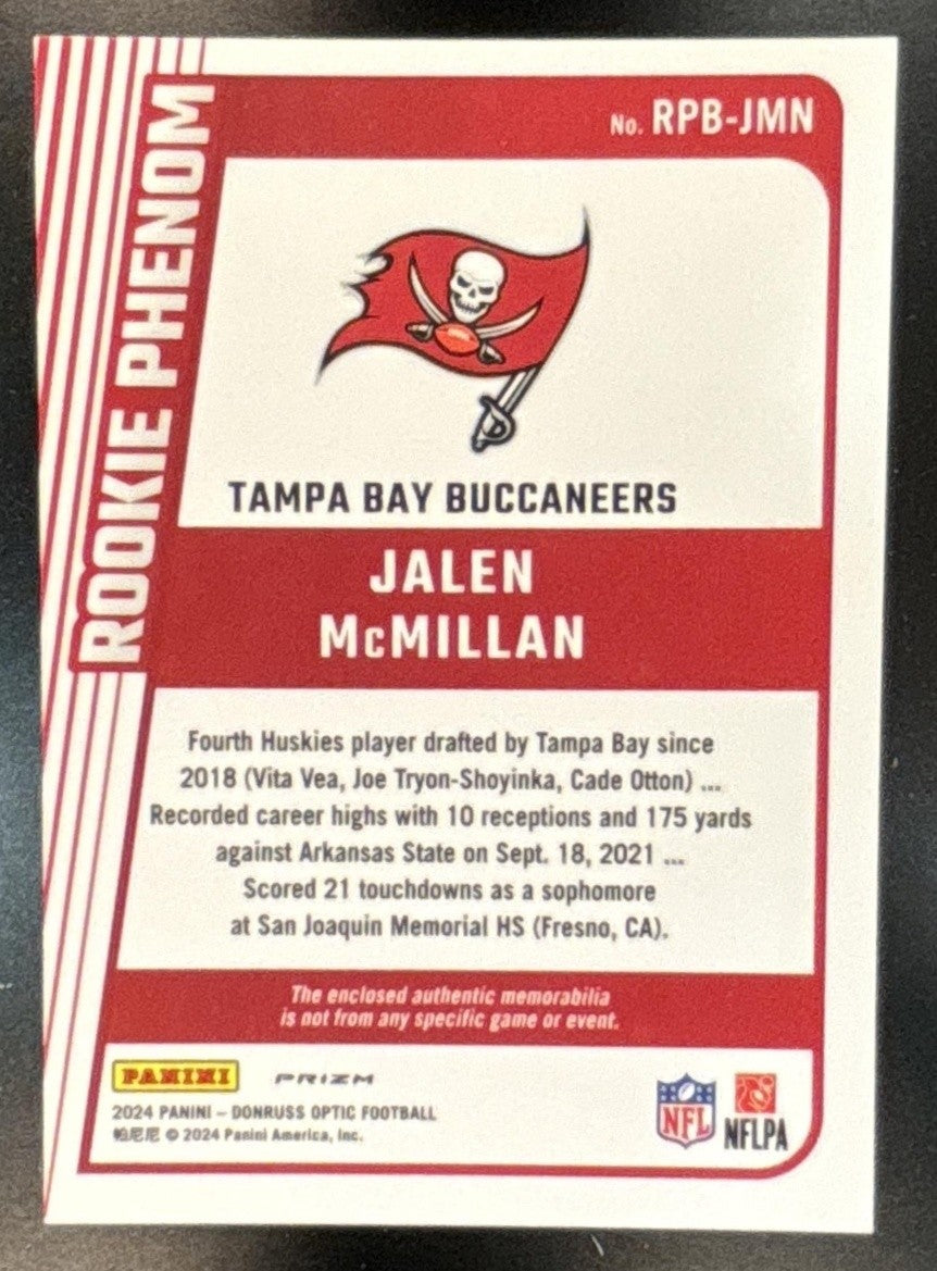 2024 Donruss Optic Jalen McMillan Rookie Phenoms Blue Hyper MEM RC Buccaneers