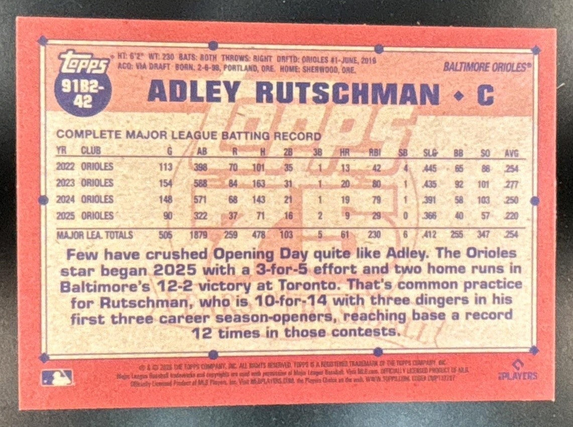 2026 Topps Series 2 Adley Rutschman 1991 /90 #91B2-42 Baltimore Orioles