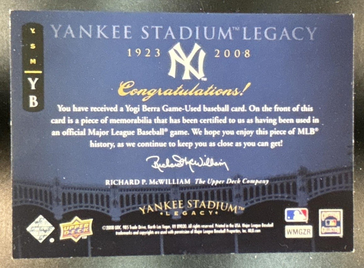 2008 Upper Deck Yankee Stadium Legacy Yogi Berra Memorabilia New York Yankees