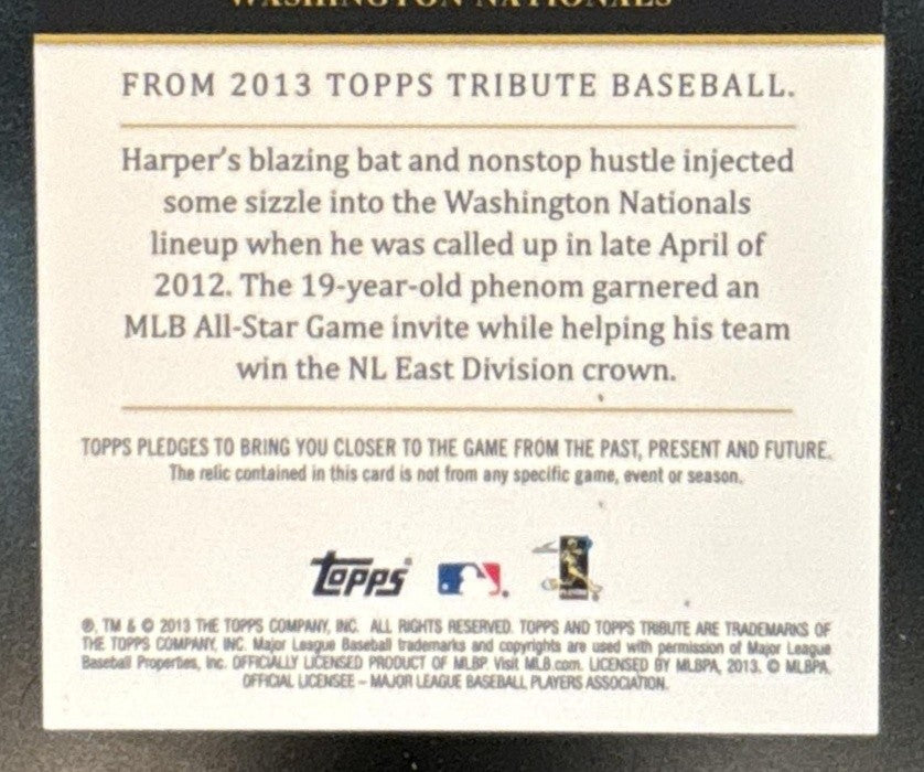 2013 Topps Tribute Bryce Harper to the Stars Relics /99 Washington Nationals