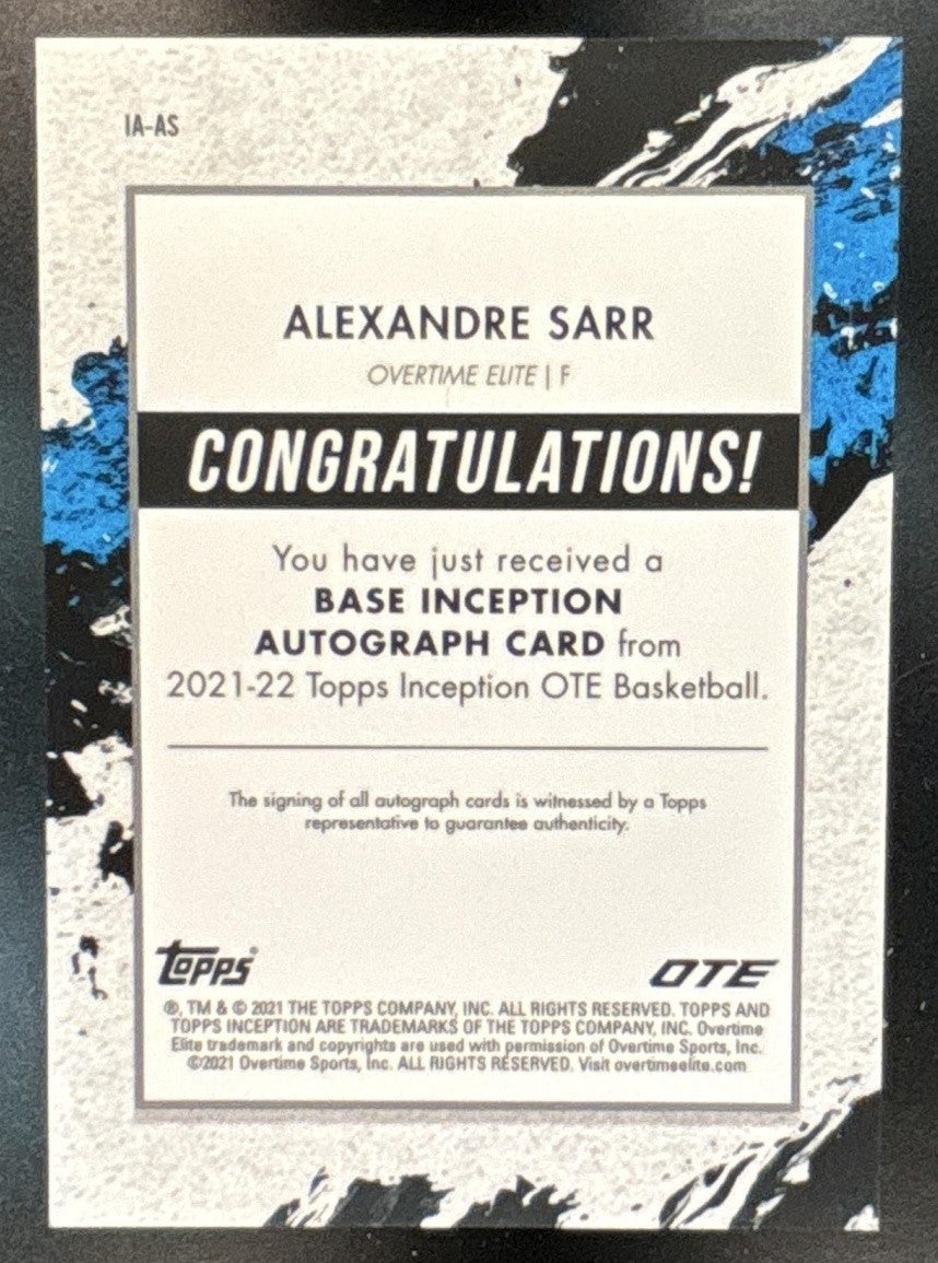 2021-22 Topps Inception Alexandre Sarr Auto Orange /50 #IA-AS