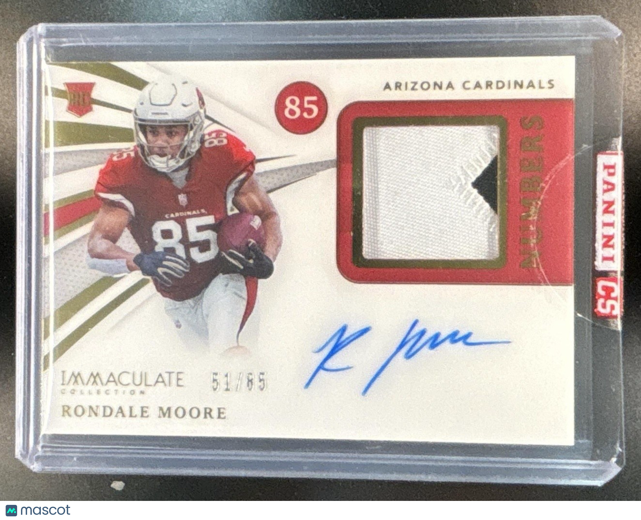 2021 Panini Immaculate Rondale Moore Numbers Patch Auto /85 MEM RC Cardinals