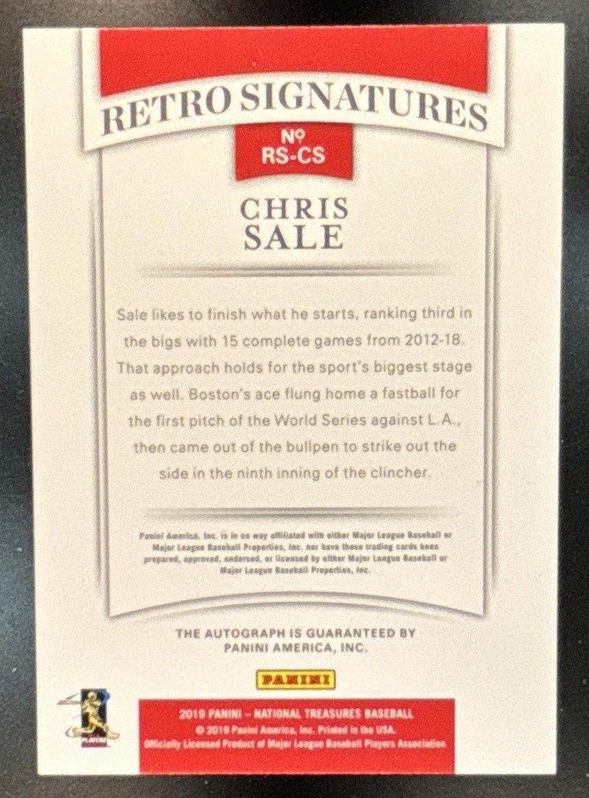 2019 National Treasures Chris Sale Retro Signatures /49 Auto Boston Red Sox