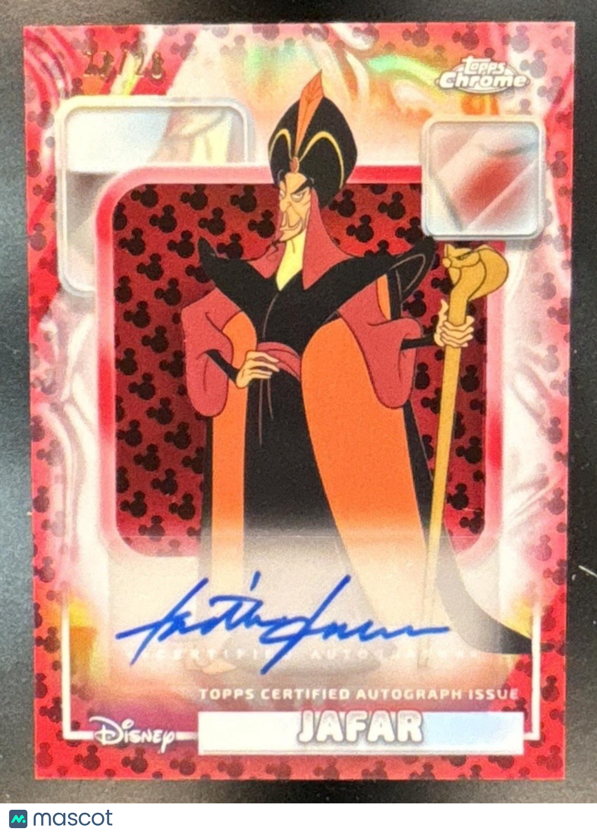 2026 Topps Chrome Disney Jonathan Freeman Jafar Auto Mickey Mouse Red Black /28