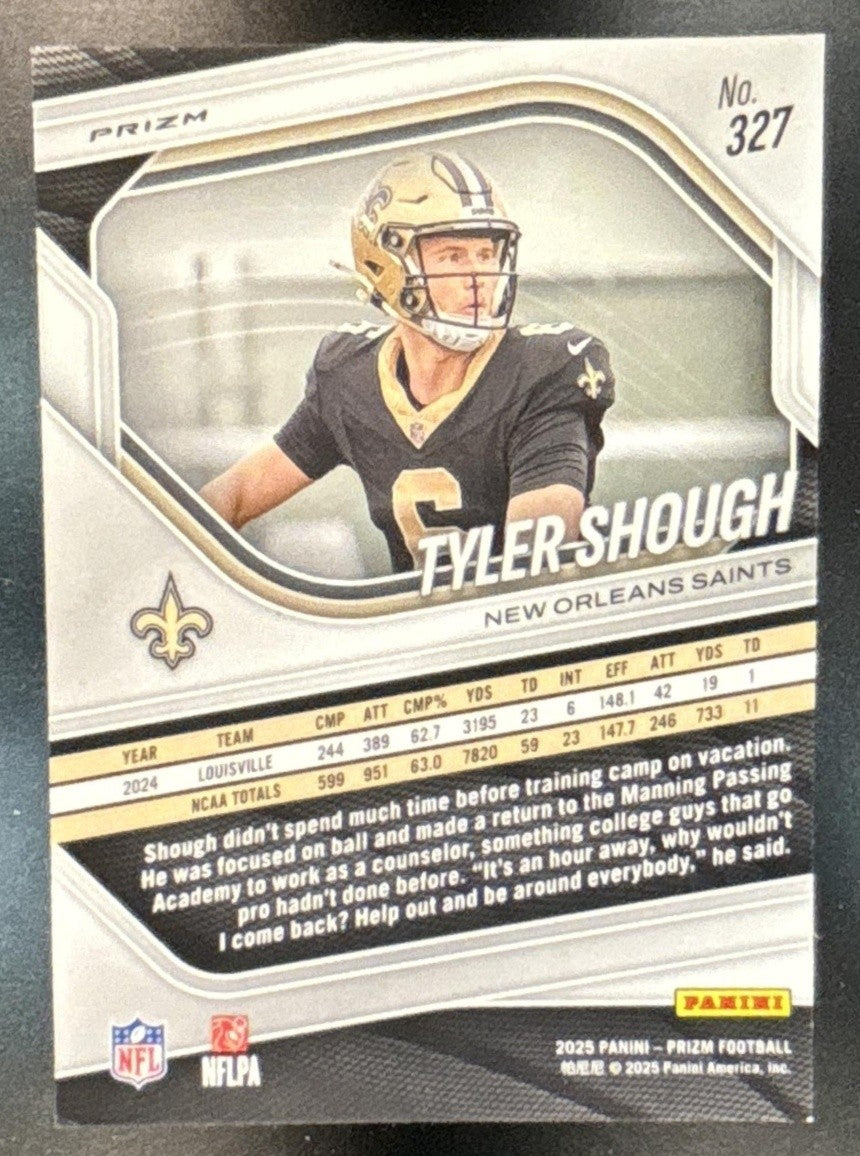 2025 Panini Prizm Tyler Shough Green Ice #327 RC New Orleans Saints