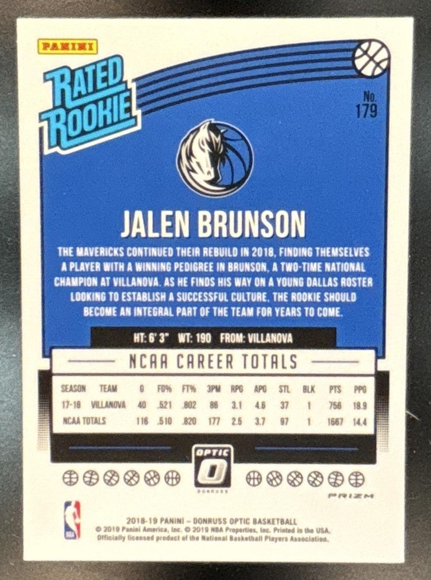 2018-19 Panini Donruss Optic Jalen Brunson Holo #179 RC Dallas Mavericks
