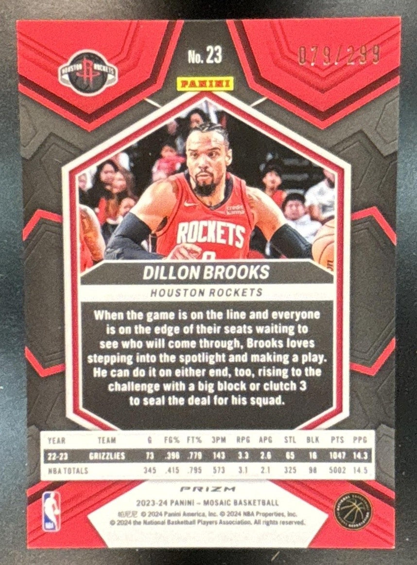 2023-24 Panini Mosaic Dillon Brooks Red Seismic /299 #23 Houston Rockets